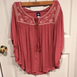 Route 66 Women's Long Sleeve Top - Pink with White Embroidery